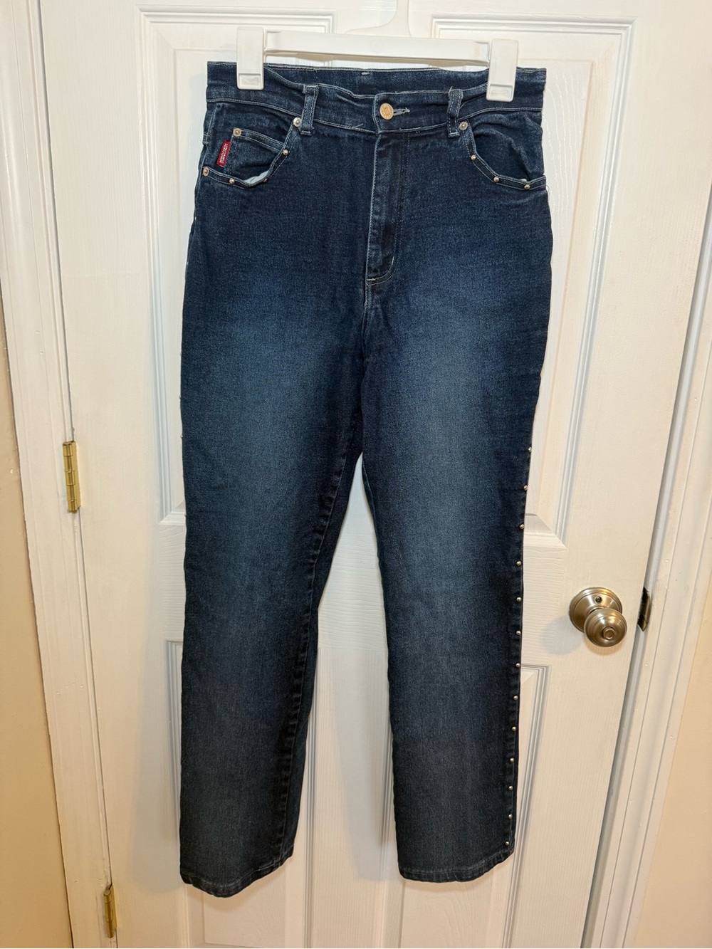 Classic Dark Blue Women’s Jeans with Silver Side Stud Detail